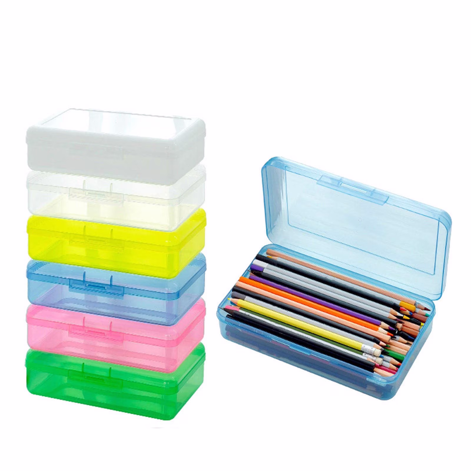 EGNMCR Pencil Box Large Capacity Plastic Pencil Case Boxes Hard Pencil Case Crayon Box with Snap-tight Lid Plastic Pencil Boxes Supply Boxes for Boys - Thumbnail 5