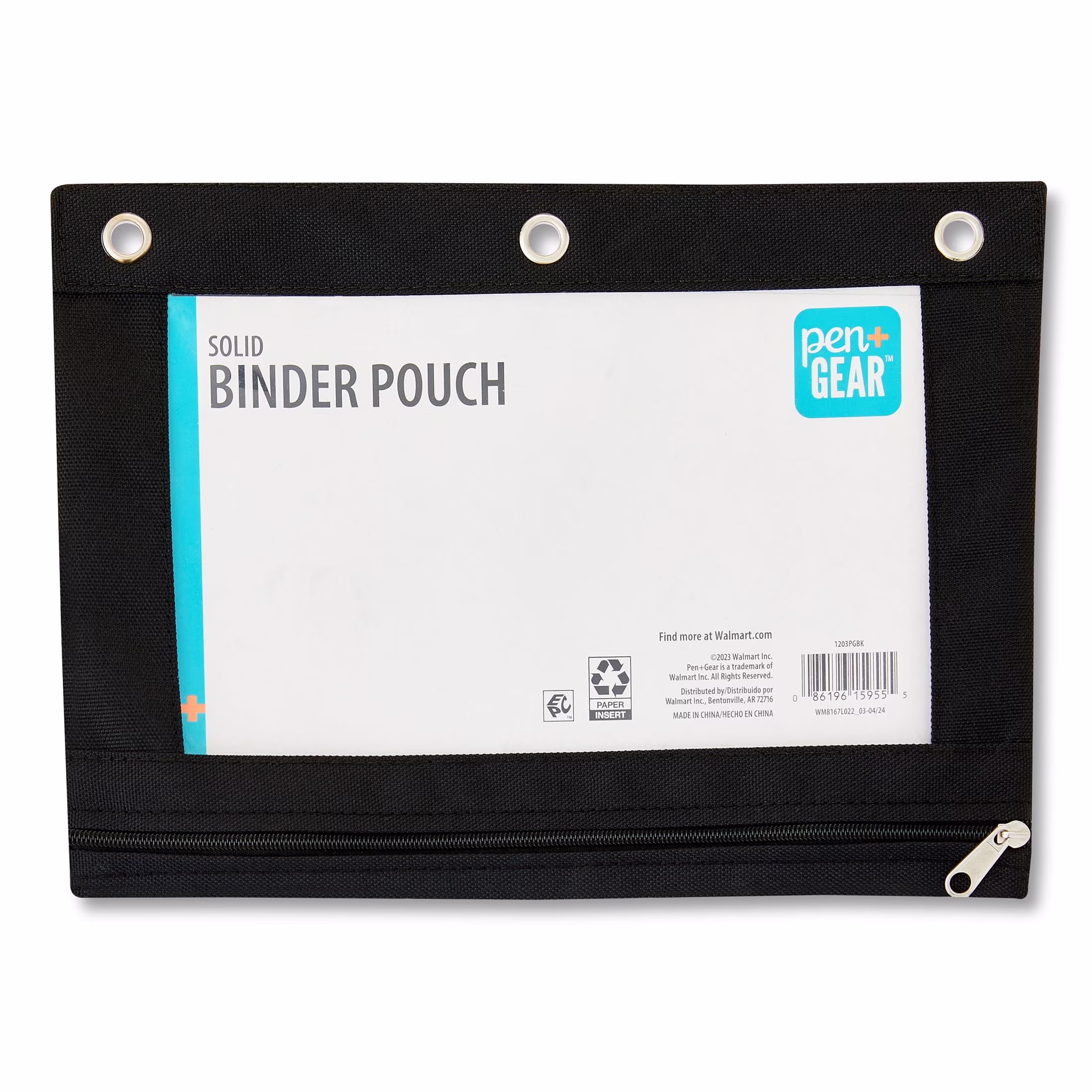 Pen + Gear Black Solid Polyester Zipper Binder Pouch, Pencil Pouch For Binder - Thumbnail 1