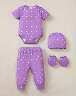 Kimi Bear Newborn Baby Girls Layette Essentials Set Summer Clothes 4 Packs Short Sleeves Romper Tops Pants Sets with Hats and Gloves 16pcs Girl Gifts Purple NB - Thumbnail 4