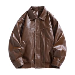 HOOMEUMY Mens Faux Leather Jacket Drop Shoulder Clothes Fashion 2025 Trendy Classic Solid Coat Turndown Collar Design Vintage Retro Biker Streetwear Jacket Casual Workout Brown L - Thumbnail 1