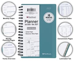 PlanAhead Monthly/Weekly Planner, Small 4" x 6.25", 18 Month (Jul 2026 - Dec 2027), Teal - Thumbnail 8