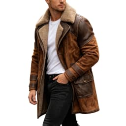 USNSM Men's Vintage Faux Leather Jacket Sherpa Lined Plush Collar Warm Winter Coat Western Cowboy Motorcycle Thick Overcoat Brown XXL - Thumbnail 5