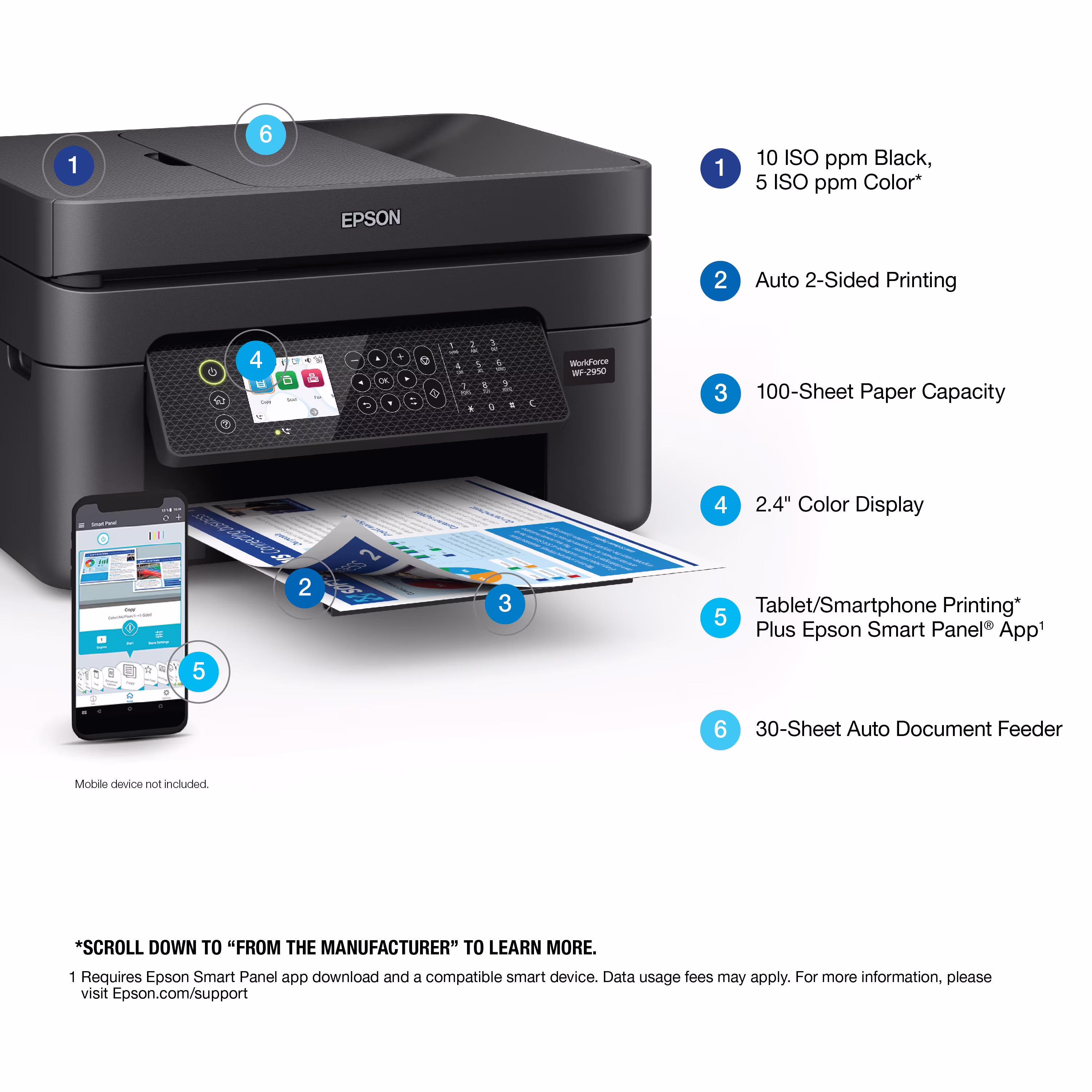 Epson WorkForce WF-2950 All-in-One Wireless Color Printer with Scanner, Copier and Fax - Thumbnail 4