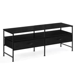 55"L Extended TV Cabinet Industrial TV Cabinet with Fabric for Living Room, Bedroom with Charging Stake Black - Thumbnail 1