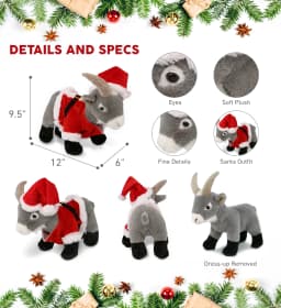 DolliBu Santa Grey Goat Stuffed Animal Plush Toy - Super Soft Farm Animal Dress Up with Red Santa Claus Outfit, Cute Farm Life Animal Goat Gift - Thumbnail 2
