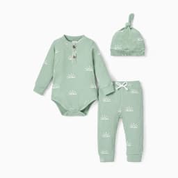 PatPat Pijamas para Bebé Recién Nacido Ropa de Niño Niña Conjuntos de Atuendo de Algodón Mameluco Acanalado de Manga Larga y Pantalones con Gorro 0-3 Meses - Thumbnail 6