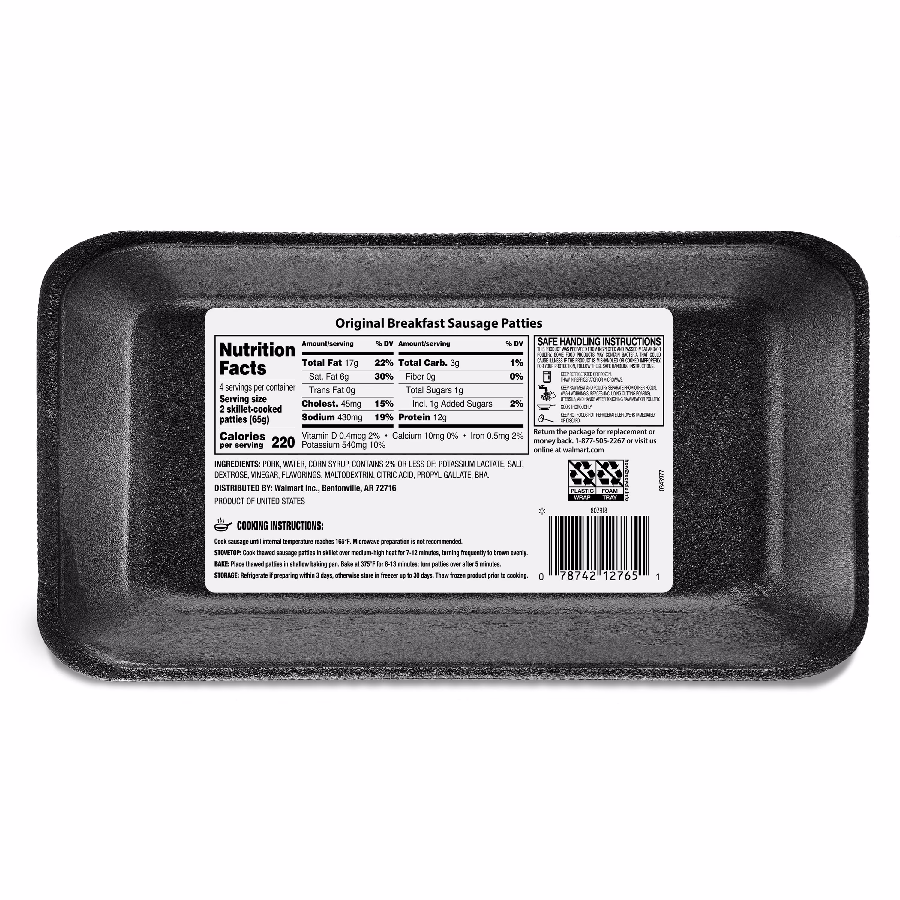 Great Value Uncooked Original Breakfast Pork Sausage Patties, 12 oz Package (Refrigerated) - Thumbnail 6