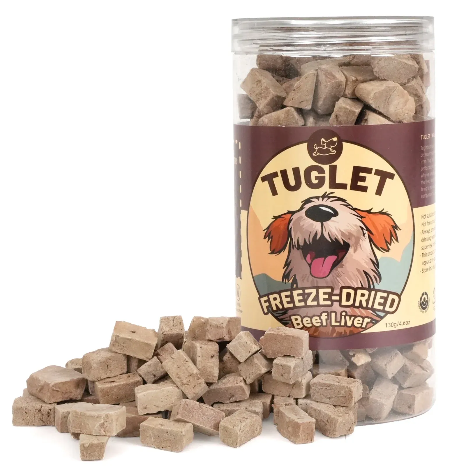 TUGLET Freeze-Dried Beef Liver Dog Treats, High Protein Single Ingredient, Healthy Training Reward & Food Topper, 4.6 oz