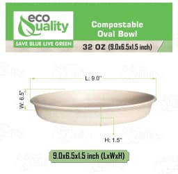 32oz Oval Disposable Compostable Paper Burrito Bowls Heavy-Duty, Eco-Friendly Oval Bowls Natural Bagasse Unbleached, Heat Resistant, 100% - Thumbnail 3