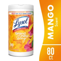 Lysol Disinfecting Wipes, All Purpose Cleaner, Multi Surface Antibacterial Cleaning Wipes, Cleaning Supplies, Mango & Hibiscus Scent, 80 Count - Thumbnail 1