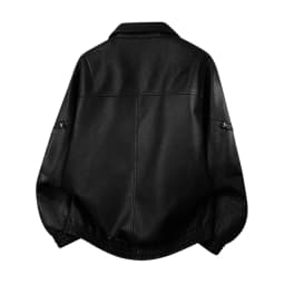 Men's Faux Leather Moto Biker Jacket Classic Textured Bomber Coat Vintage Loose Fit Zip Up Windproof Jackets with Sleeve Zipper Pockets, Black, XXL - Thumbnail 4