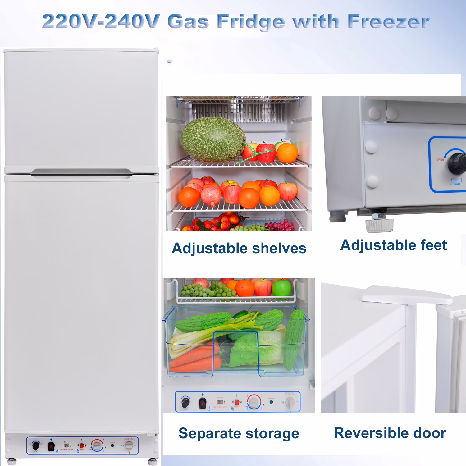 Smad 9.4 Cu ft 64 in*H Propane Refrigerator AC 110V Freezer Large Capacity Frigde Camper Motorhome - Thumbnail 8