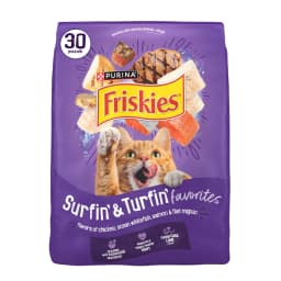 Purina Friskies Surfin and Turfin Dry Cat Food Flavors of Chicken, Whitefish, Salmon and Filet Mignon, 30 lb - Thumbnail 1