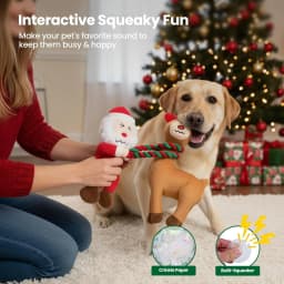 URRU Christmas Dog Toys - 2 Pack Squeaky Stuffed Toys for Large Medium Small Dogs With Detachable Rope, Crinkle to Keep Them Busy - Santa Claus - Thumbnail 2