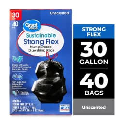 Great Value Sustainable Strong Flex Multi-Purpose Drawstring Bags, 30 Gallon, 40 Count - Thumbnail 1