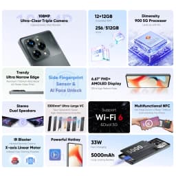 FOXX S13 5G Cell Phone, Android 14 Unlocked Phones 12GB +512GB TF Expand, 108MP Camera Dual SIM,5000mAh 6.67" HD+ 120Hz Display - Thumbnail 5