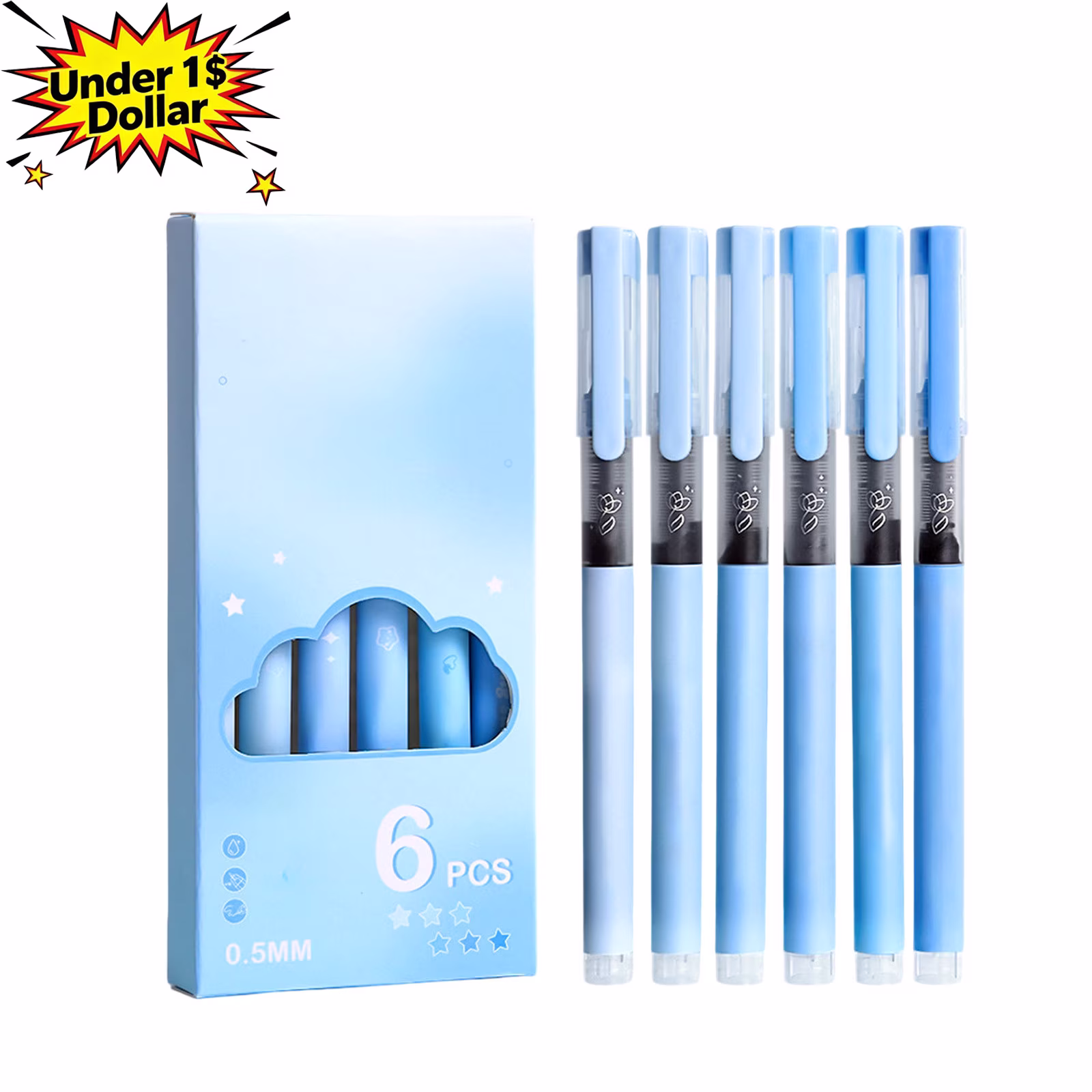 Under 1$ Dollar Straight Liquid Ballpoint Pen Sign Pen, 0.5mm High Capacity Black Ink Water Pen, Fast Drying Exam Writing Pens,Blue - Thumbnail 1