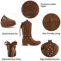 Ecetana Cowboy Boots for Women Western Booties Comfort Riding Rivet Mid Calf Boots - Thumbnail 4