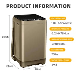 Top Load Washing Machine 17.7 lbs Full Automatic Clothes Washer with 10 Programs & 8 Water Levels for Apartment,Bathroom, Gold - Thumbnail 6