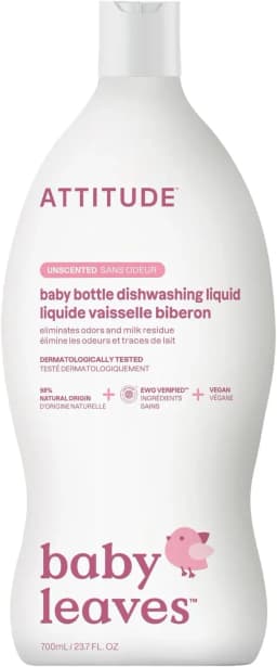 ATTITUDE Baby Dish Soap and Bottle Cleaner, EWG Verified Dishwashing Liquid, No Added Dyes or Fragrances, Tough on Milk Residue and Grease, Vegan - Thumbnail 1