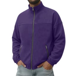 ZUBMGKTE Men's Suede Leather Bomber Jacket Casual Coat for Men Jacket with Two Pockets - Thumbnail 4