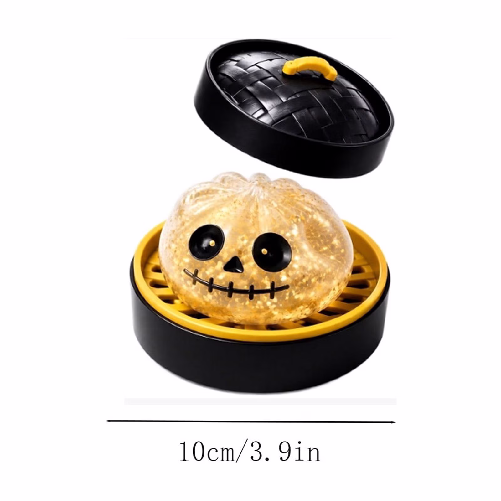 Halloween Squishy Toy, Black Yellow Glow in Dark Pumpkin Stress Ball, Sensory Fidget Toy with Sparkle, Spooky Skull Face Design, Squeeze Toy - Thumbnail 5
