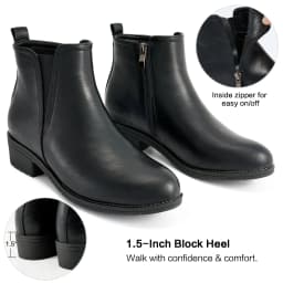 Ecetana Women's Ankle Boots Low Heel Round Toe Chunky Short Booties with Side Zipper - Thumbnail 3