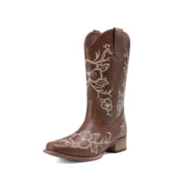 DREAM PAIRS Women's Mid-Calf Cowboy Boots Classic Embroidered Western Boots with Square Toe Comfortable Chunky Heel Vegan Leather Boots - Thumbnail 1