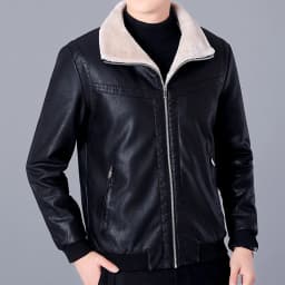 Maoxin Men's Coats and Jackets Men's New Solid Color Casual Lapel Zipper Cardigan Leather Jacket Jacket Black 3XL - Thumbnail 6