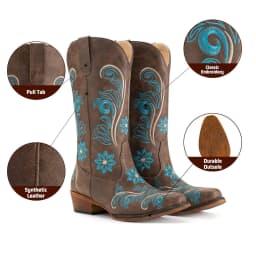 IUV Mid-Calf Cowgirl Boots Cowboy Western Pull-On Tabs Pointy Toe Boot,Sizes 5-11 - Thumbnail 5