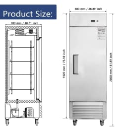 Camellia River 27" Solid Door Commercial Refrigerator, Reach-In Stainless Steel Refrigerator for Professional Kitchens - Thumbnail 5