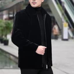 Maoxin Mens Jacket Men's Fashion Vintage Thickened Warm Solid Color Zipper Pocket Long Sleeved Hooded Jacket Plus Size Leather Jacket Black 5XL - Thumbnail 5