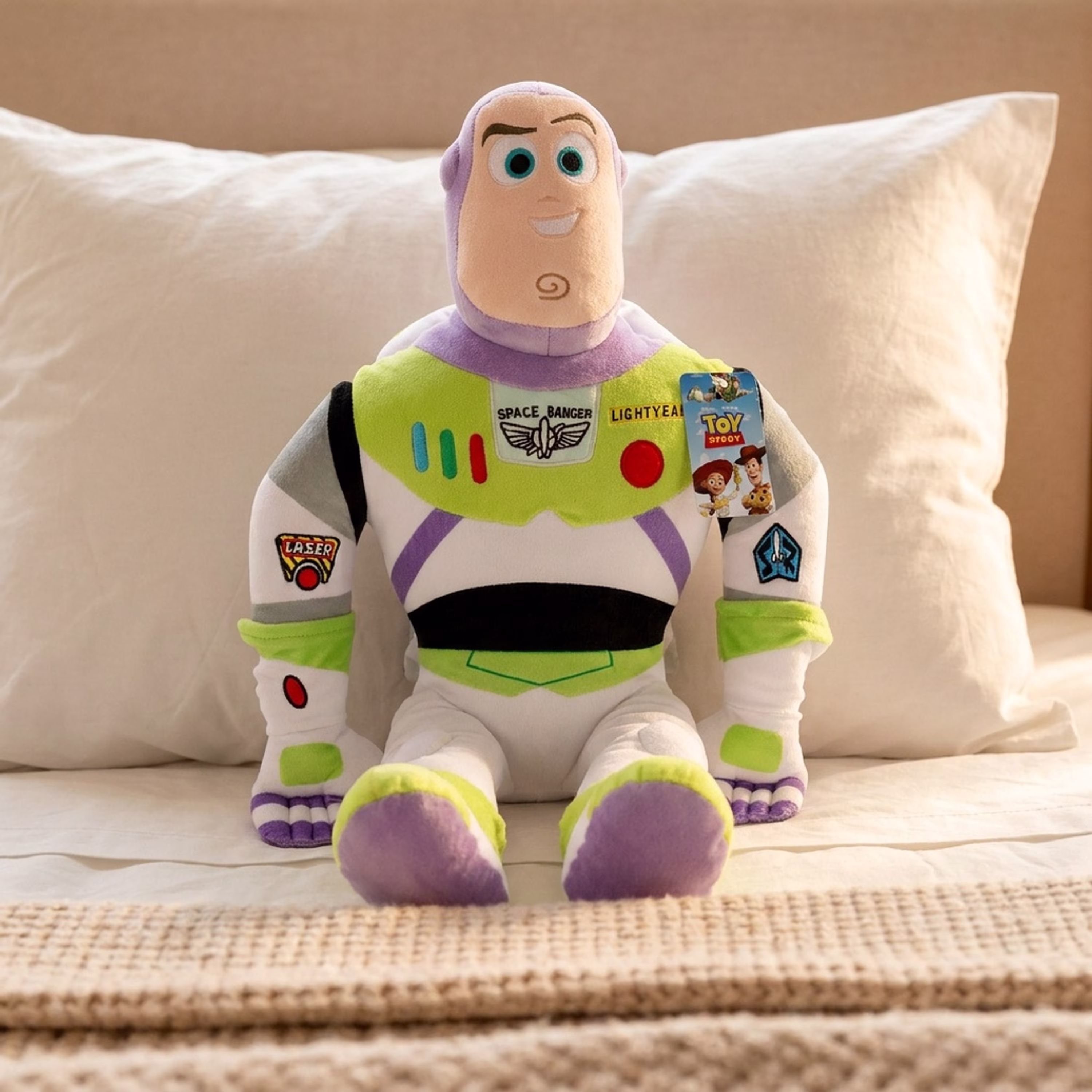 Buzz Lightyear Kids Decorative Pillow Buddy, Polyester Velboa, Green & Purple, 23", Toy Story, Disney - Thumbnail 8
