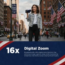 Vivitar PopCam America 250 Digital Camcorder – USA Celebration Edition, Old Glory Blue, 48MP, Full HD 1080P Video, 3" Flip Screen, 16X Digital Zoom - Thumbnail 7