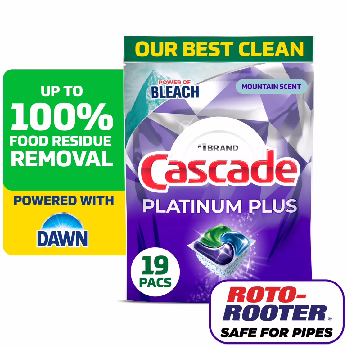 Cascade Platinum Plus Dishwasher Pods, Dishwasher Detergent, Dish Detergent Soap, Mountain, 19 Count - Thumbnail 1