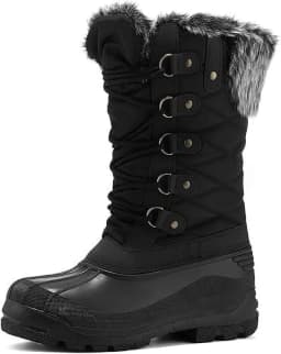 Pennysue Women's Mid-Calf Snow Boots Black Grid Warm Faux Fur Lined Winter Boots Insulated 6M - Thumbnail 1