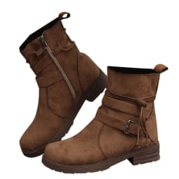 Hinvhai Women's Fashion Wide Width Leather Ankle Short Boots, Casual Comfortable Side Zipper Block Low Heel Round Toe Lace-Up Booties Brown 9(42) - Thumbnail 2