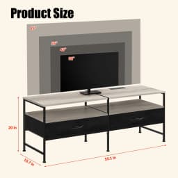 55"L Extended TV Cabinet Industrial TV Cabinet with Fabric for Living Room, Bedroom with Charging Stake Gray - Thumbnail 2