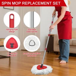 JEHONN Spin Mop Replacement Heads 2 Packs with Triangle Base and 58 inches Long Handle - Thumbnail 7