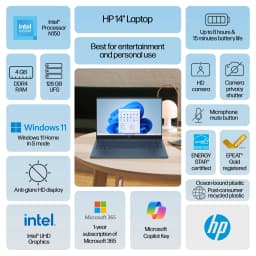 HP Stream 14 inch Win 11 Laptop Intel Processor N150 4GB 128GB eMMC Blue (12-mo. Microsoft 365 included) - Thumbnail 6