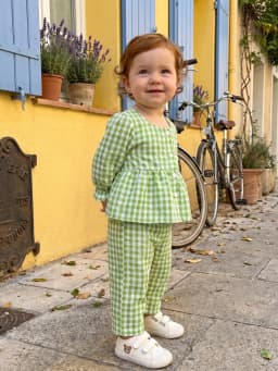 Loicainy Baby Toddler Girls Fall Clothes Set 6 12 18 24 Months 2T 3T 4T 5T Plaid Square Neck Button up Long Sleeve Shirt and Elastic Pants 2 Piece Outfits - Thumbnail 5