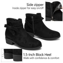Ecetana Women's Ankle Booties Suede Low Block Heel Casual Short Boots with Side Zipper - Thumbnail 4