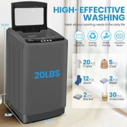 Veeboto Portable Washing Machine, 20LBS Full Automatic Washer Machine with Drain Pump, 10 Programs & 8 Water Levels for Dorm, Apartment, Home, Grey - Thumbnail 3