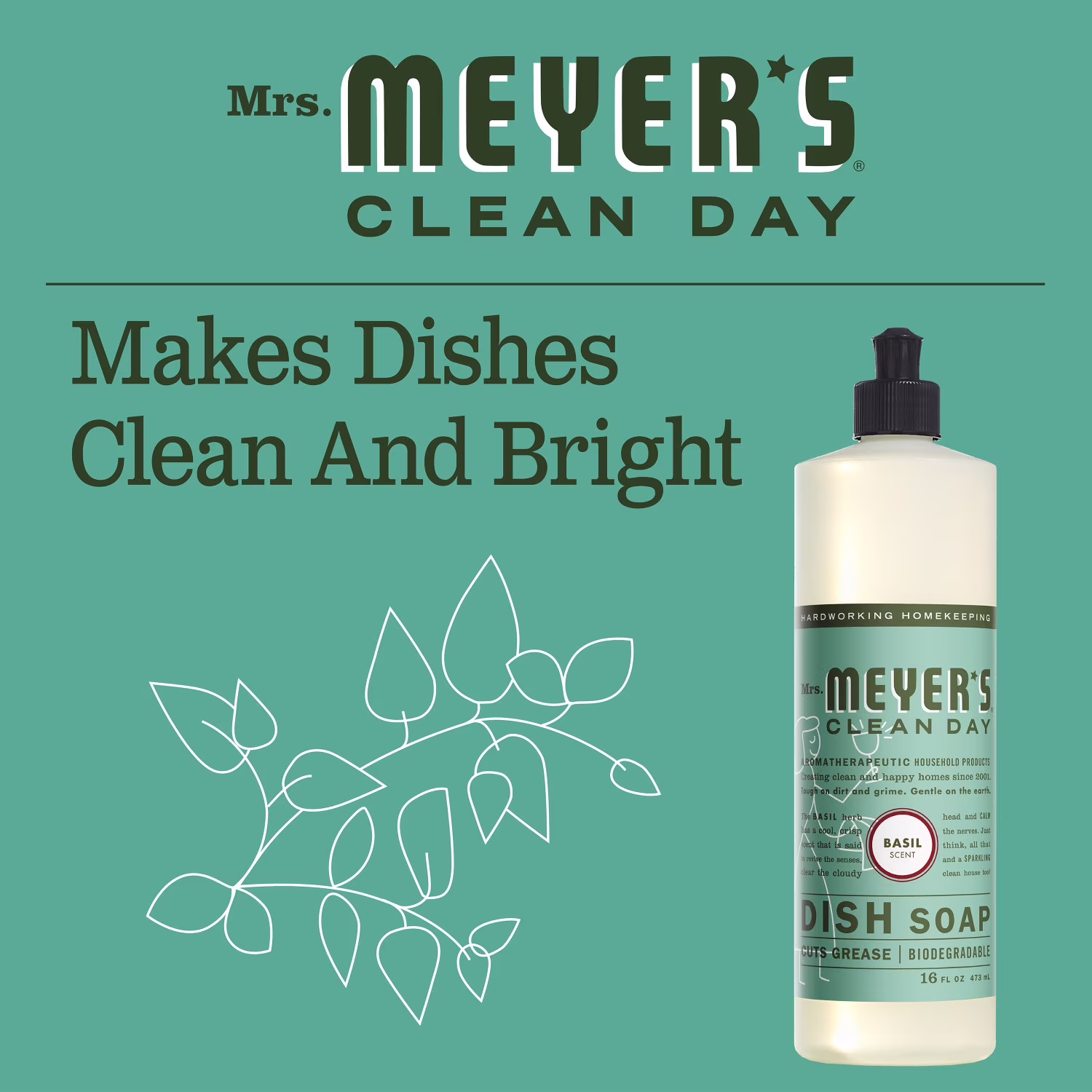 Mrs. Meyer's Clean Day Liquid Dish Soap, Basil Scent, 16 Fl Oz Bottle - Thumbnail 3