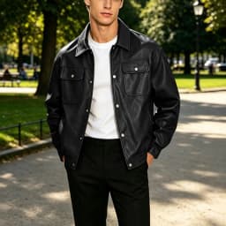 LEKWK Faux Leather Jacket Men Button Down Shiny Big and Tall Bomber Jacket Long Sleeve Vintage Casual Fall Fashion Moto Biker Outerwear Black L - Thumbnail 1