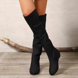 Mepaouo Women's Slouchy Knee High Boots Wide Calf Pull On Flat Boot Suede Fall Weather Winter Shoes - Thumbnail 2