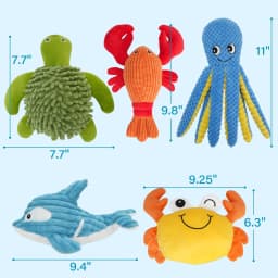 Prime Pets Dog Toys, 5pc Plush Ocean Animal Dog Squeaky Toy, Crinkle Pet Toy, Stuffed Puppy Chew Toys - Thumbnail 3