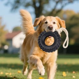 Natural Rubber Dog Tire Chew Toy, Treat Dispensing Dental Teething Toy, Interactive Tug of War Enrichment Toy for Dogs Boredom Relief - Thumbnail 7
