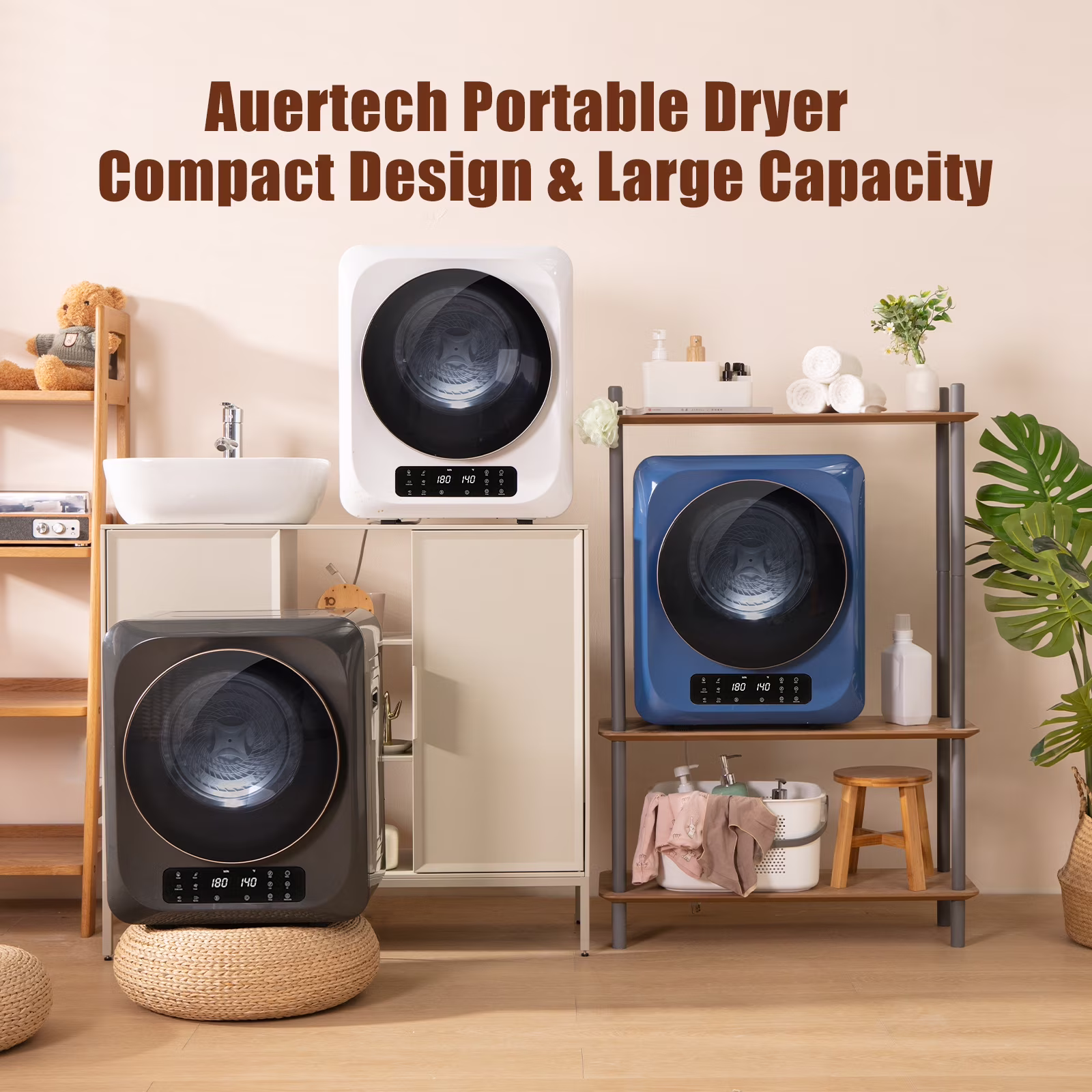 Auertech 850W Portable Dryer, 1.6 Cu.ft. Electric Compact Cloth Dryer, Stainless Steel Tub LCD Panel - Thumbnail 5
