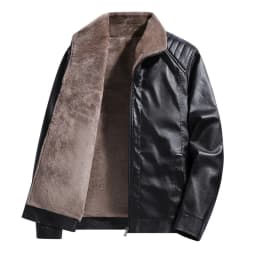 Agkizg Men's Winter Warm Leather Jackets, Vintage Motorcycle Faux Leather Jacket Full Zip Long Sleeve Casual Biker Outerwear with Pockets - Thumbnail 5